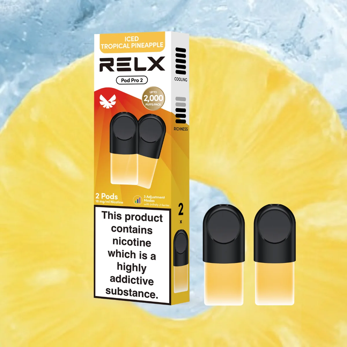 RELX Pod Pro Fruit Juicy Iced Tropical Pineapple Flavors 18mg/ml Nicotine - Six Pandas