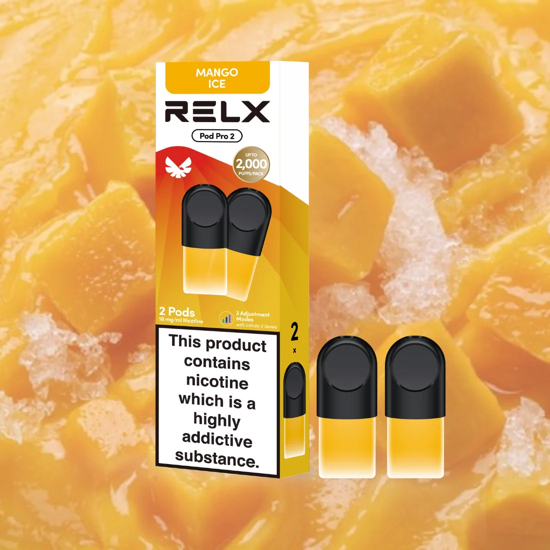 RELX Pod Pro Fruit Juicy Mango Ice Flavors 18mg/ml Nicotine - Six Pandas